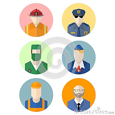 Vector set of flat professions icon. Vector Illustration