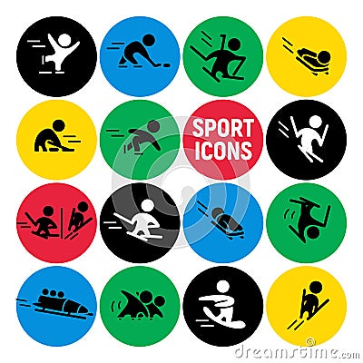 Vector set of flat sport icons isolated on colorful round backgrounds. Vector Illustration