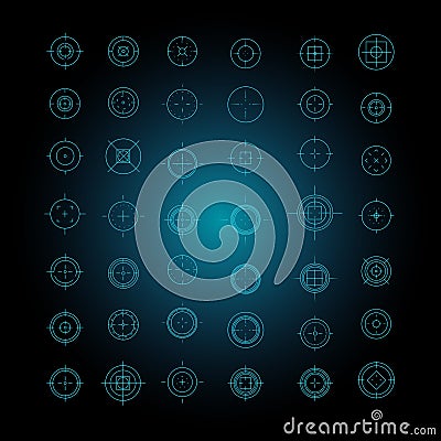 Vector set of flat targets and crosshairs icons. Vector Illustration