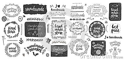Vector set of floral decor, hand drawn doodle frames, dividers, borders, elements. Isolated. Handmade, workshop, hand Stock Photo