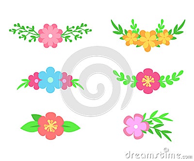 Vector set of floral text dividers. Flowers and leaves. Bouquet design for wedding invitations or greeting cards. Vector Vector Illustration