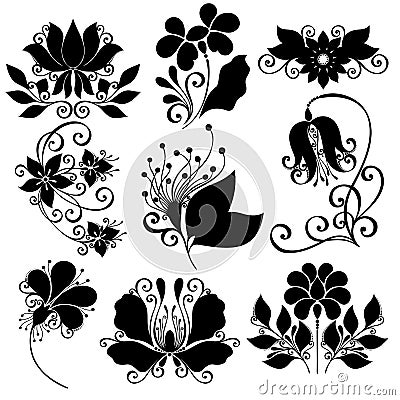 Vector Set of Flowers. Stencils Isolated Vector Illustration