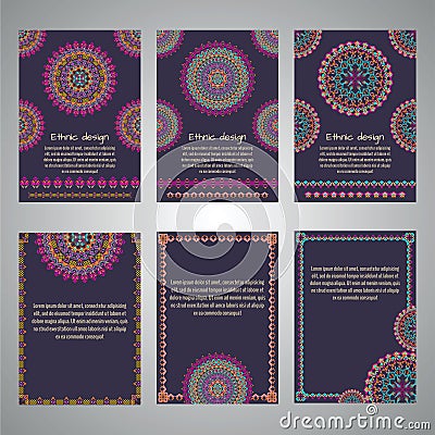 Vector set of flyer templates for business and invitation with mandala patterns Vector Illustration