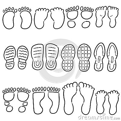 Vector set of footprints and shoeprints Vector Illustration