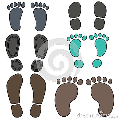 Vector set of footprints and shoeprints Vector Illustration