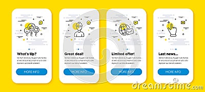 Vector set of Foreman, Like and World mail line icons set. Vector Vector Illustration