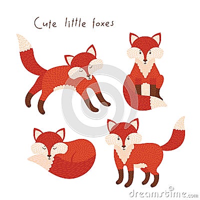 Vector set of four cute foxes. Vector Illustration