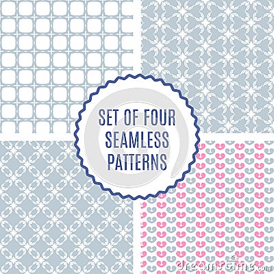 Vector set of four Cute Patterns. Seamless texture for paper or Vector Illustration