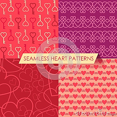 Vector set of four seamless heart patterns Vector Illustration