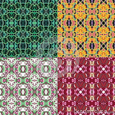 A vector set of four seamless repeating geometric floral and circle patterns Vector Illustration