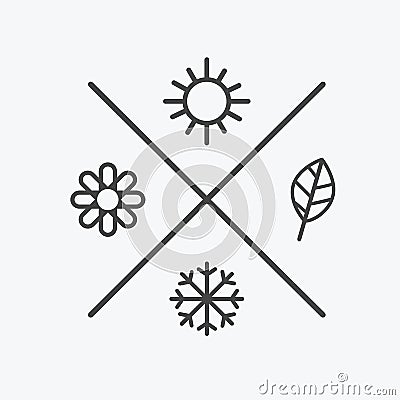 Vector set four seasons icons. the seasons winter spring summer autumn. Flat style, simple lines elements. Weather Vector Illustration