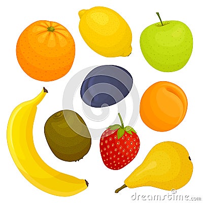 Vector set of fresh fruit. Design template of food ingredients. Vector Illustration
