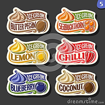 Vector set of fruit Ice Cream labels Vector Illustration