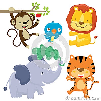 Vector set of funny animals cartoon in different poses Vector Illustration