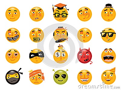 Vector set of funny smileys. Collection of emoticons Vector Illustration