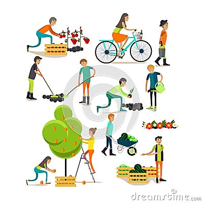 Vector set of garden people characters, icons in flat style Vector Illustration