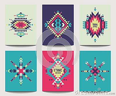 Vector set of geometric abstract colorful flyers. Ethnic design Vector Illustration