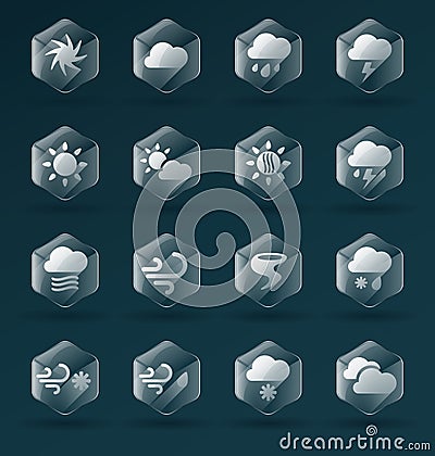 Vector Set: Glass Weather Icons and Symbols Vector Illustration