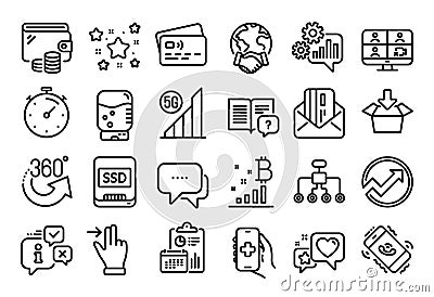 Vector set of Global business, Touchscreen gesture and Ssd line icons set. Vector Vector Illustration