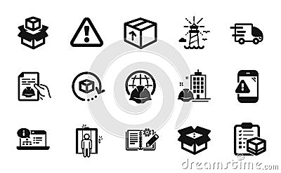 Vector set of Global engineering, Construction building and Warning icons simple set. Vector Vector Illustration
