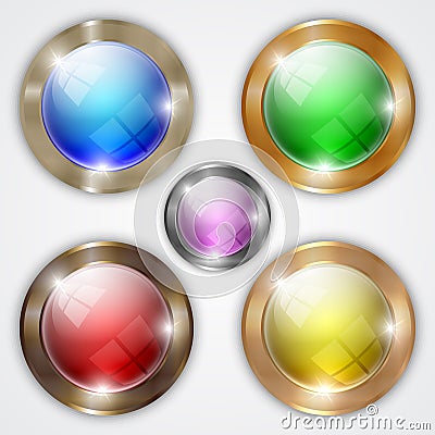 Vector set of glossy colorful round buttons with Vector Illustration