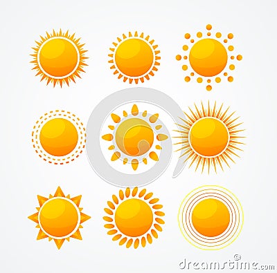 Vector Set of glossy sun icon set Vector Illustration