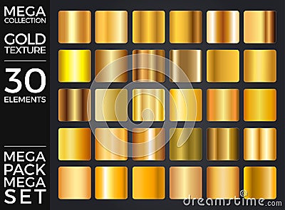 Vector Set of Gold Gradients, Golden Squares Collection, Textures Group Vector Illustration