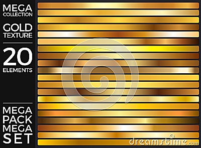 Vector Set of Gold Gradients, Golden Squares Collection, Textures Group Vector Illustration