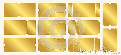 Vector set of golden ticket templates. Empty gold movie coupon blanks. Vector illustration Vector Illustration