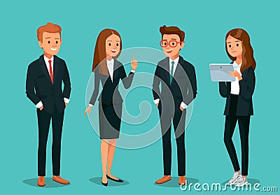 Vector set group of 4 four businessman office workers young business people Vector Illustration