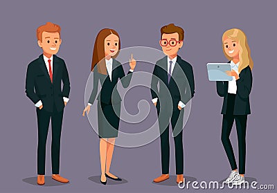 Vector set group of 4 four businessman office workers young business people Vector Illustration