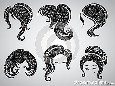 Vector set of grunge vintage hair styling Vector Illustration