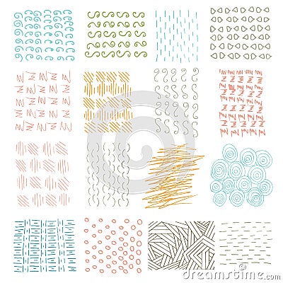 Vector set of grungy hand drawn textures on white background. Lines, circles, crosses, smears, strokes. Elements and Vector Illustration