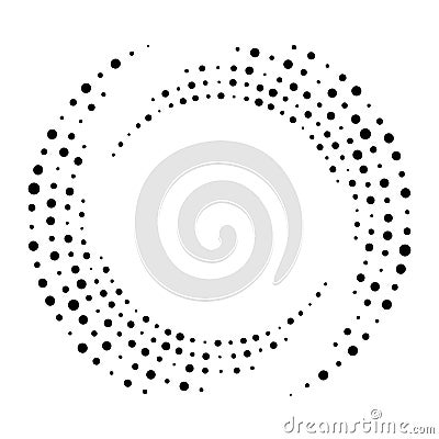 Vector set of halftone dotted background in circle form. Circle random dots, circular and radial lines volute, helix, radiating Vector Illustration