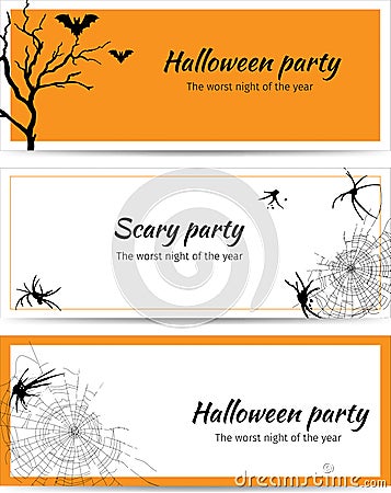 Vector set for halloween. Horizontal frames for text. Party invitations, halloween flyers, coupons, banners Vector Illustration