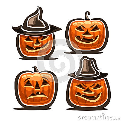 Vector set of Halloween Pumpkins Vector Illustration