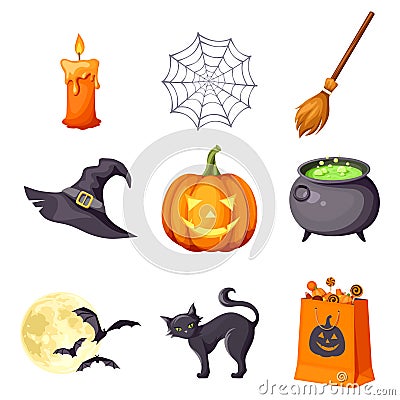 Vector set of Halloween symbols. Vector Illustration