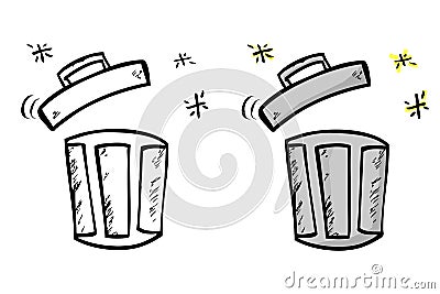 Simple Vector Set 2 Hand Draw Sketch of sparkling Closed Clean and tidy trash bin Vector Illustration