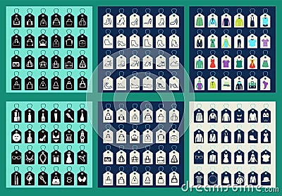 Big set of Shopping icons, symbols of woman fashion clothes, accessories Vector Illustration