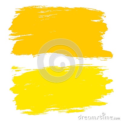 Vector set of hand drawn brush strokes, stains. Yellow color artistic hand drawn backgrounds. Vector Illustration