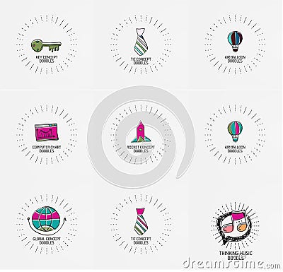 Vector set of hand drawn design elements in circles Vector Illustration