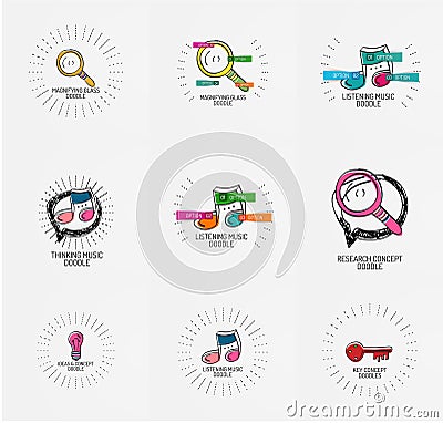 Vector set of hand drawn design elements in circles Vector Illustration