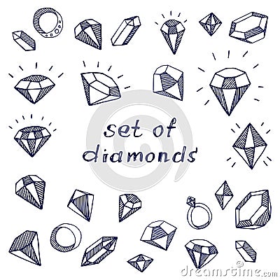 Vector set of hand-drawn diamond icons Vector Illustration