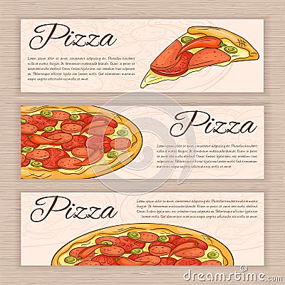 Vector set of hand drawn fast food banners with pizza Vector Illustration