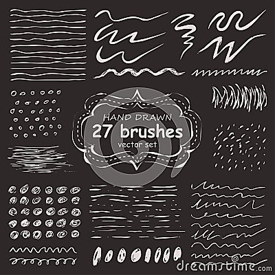 Vector set of 27 hand-drawn grunge brushes Vector Illustration