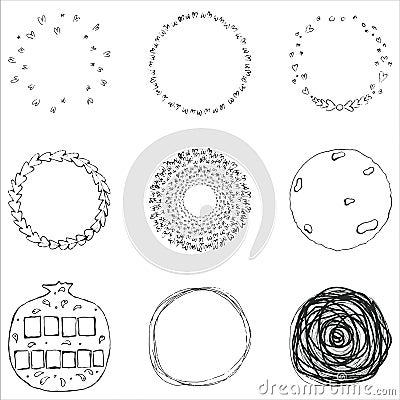 Vector set of 9 hand drawn scribble circles. Logo design elements Vector Illustration