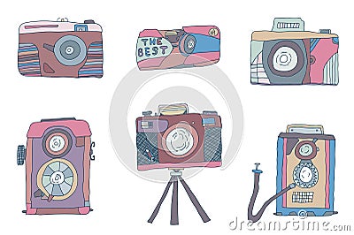 Vector set of hand-drown cameras photo Vector Illustration