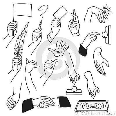 Vector set hands gestures sketch style. Vector Illustration