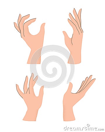 Vector set of hands gestures with trendy grain textured shadow. Collection of human arms isolated on white Vector Illustration