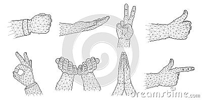 Vector set of hands showing gestures in polygonal style Stock Photo